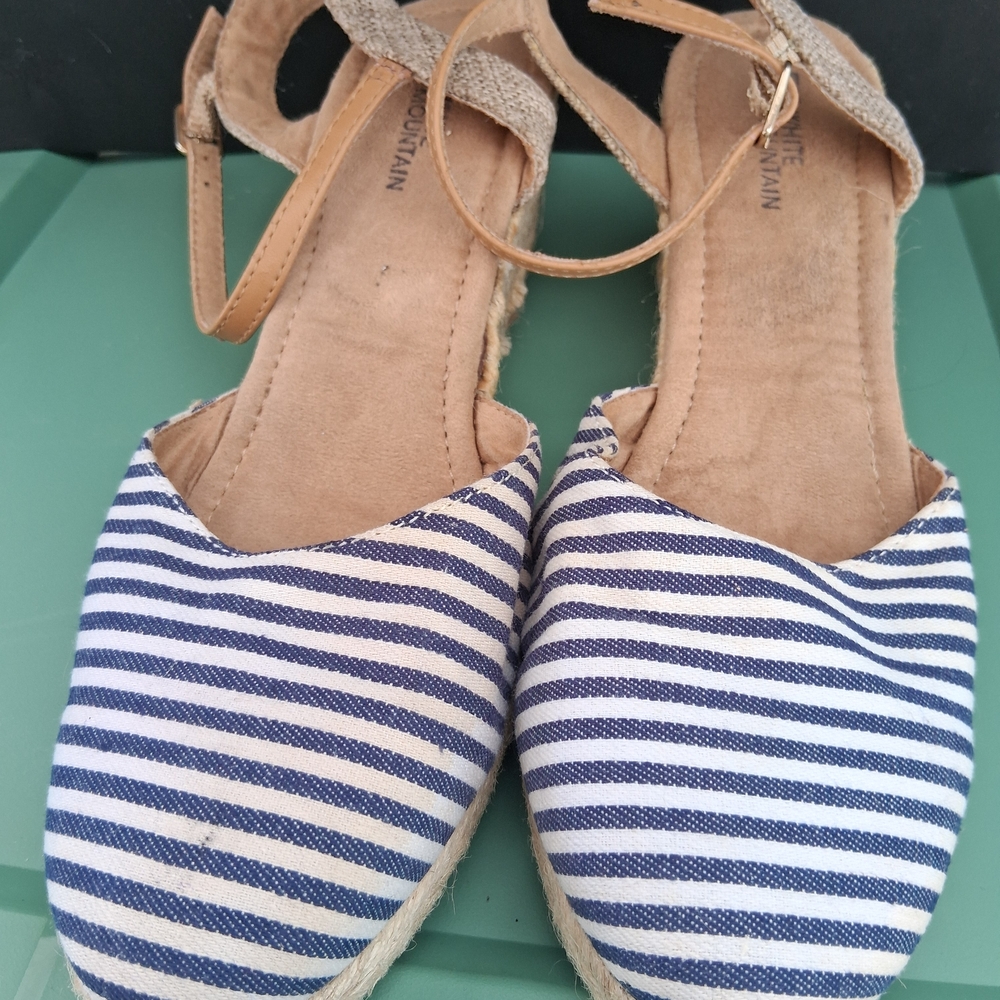 White Mountain Blue and White Striped Espadrilles